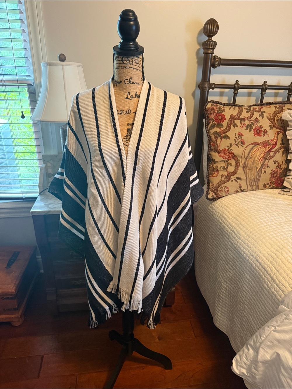 Tory Burch Black and White Striped Wrap Cape